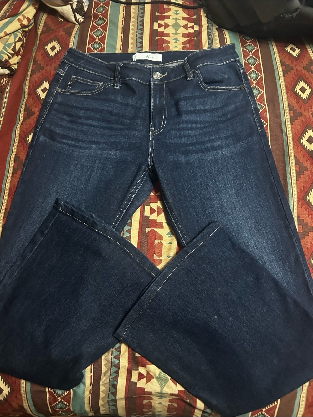 Petite Length KanCan Women's Dark Indigo Flare Jeans - Deep Blue Wash